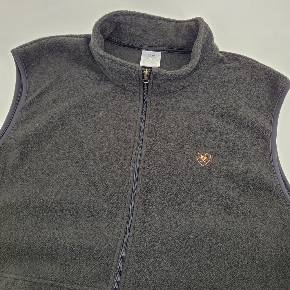 Ariat Mens XXL Full Zip Fleece Vest Black Mock Neck Logo Pockets Western Outdoor